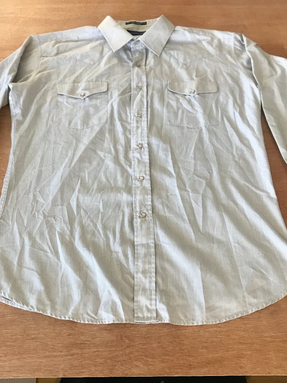 Panhandle Slim Dress Shirt Men XL Gray Striped Pearl Snap Up Pocket Long Sleeve